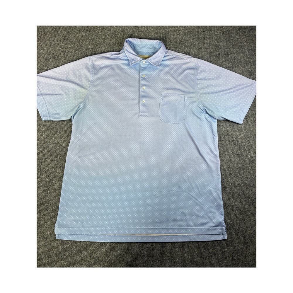 Donald Ross Blue and White polka dot short sleeve Golf Polo - Men's Large